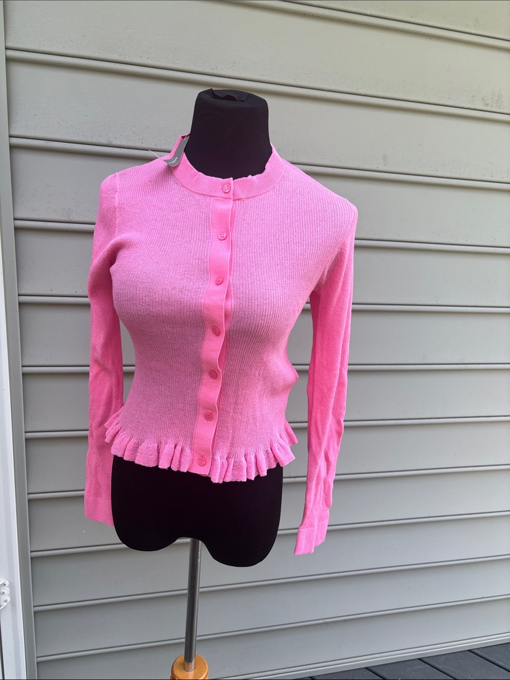 J. Crew Pink Ruffled Hem Button-Up Cardigan